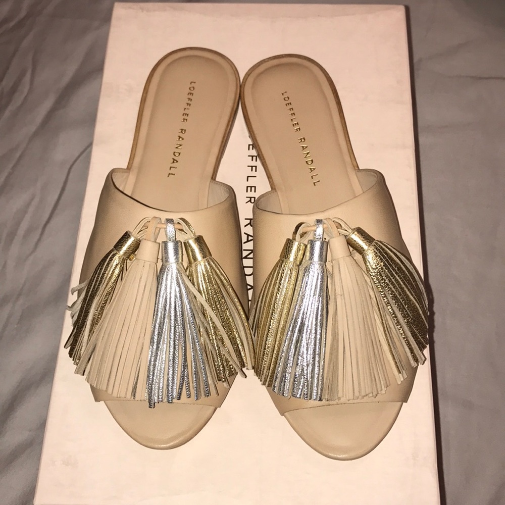 Loeffler Randall Tassel Slides Nude Size 5.5